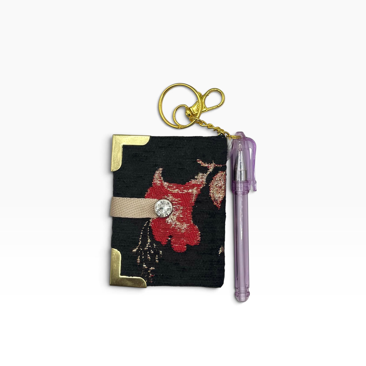 Red Brocade Keychain Clip